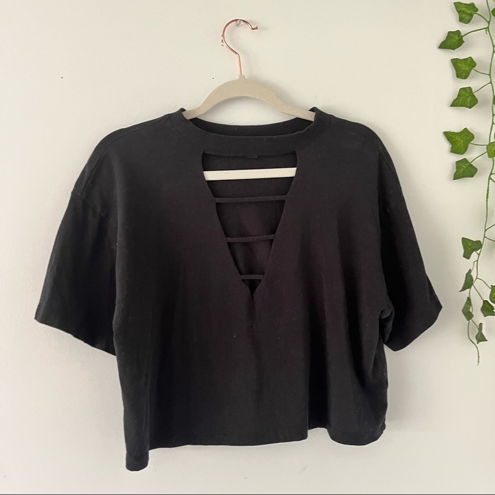 Wild Fable Black Crop V Neck
